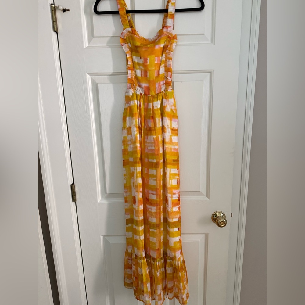 Marie Oliver Orange and White Midi Dress